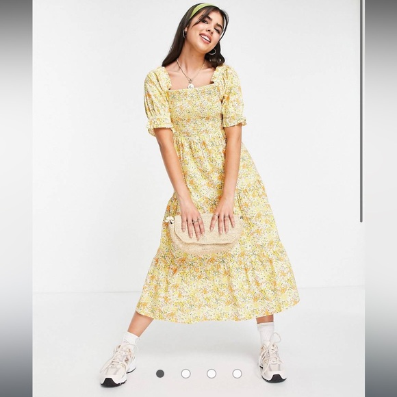 NWT ASOS Influence Floral Tiered Smock Dress Yellow Sz 10 - Picture 9 of 10